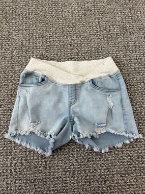Foucome Light Blue Maternity Denim Shorts with Stretch Waistband